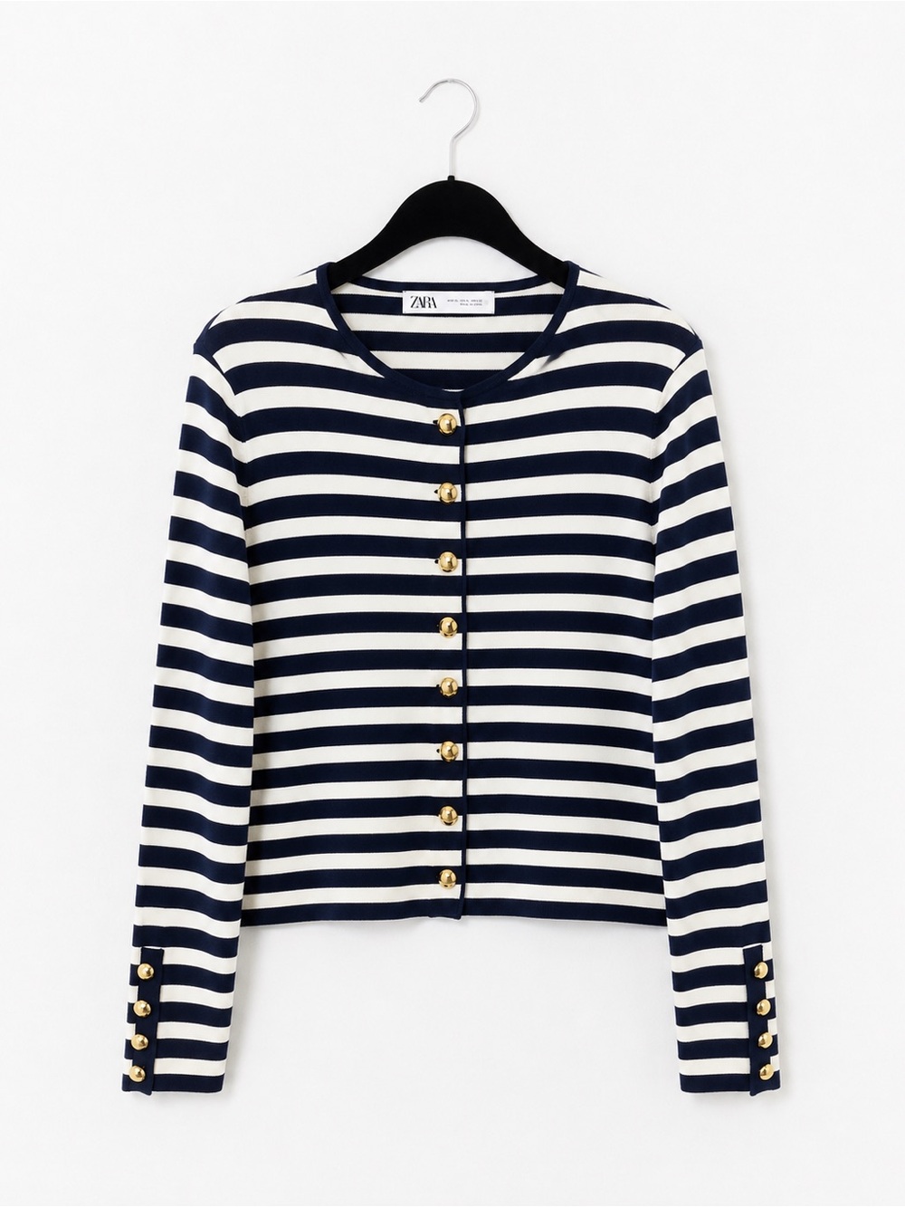 Zara Navy & White Striped Knit Cardigan with Gold Buttons – XL - Picture 2 of 7